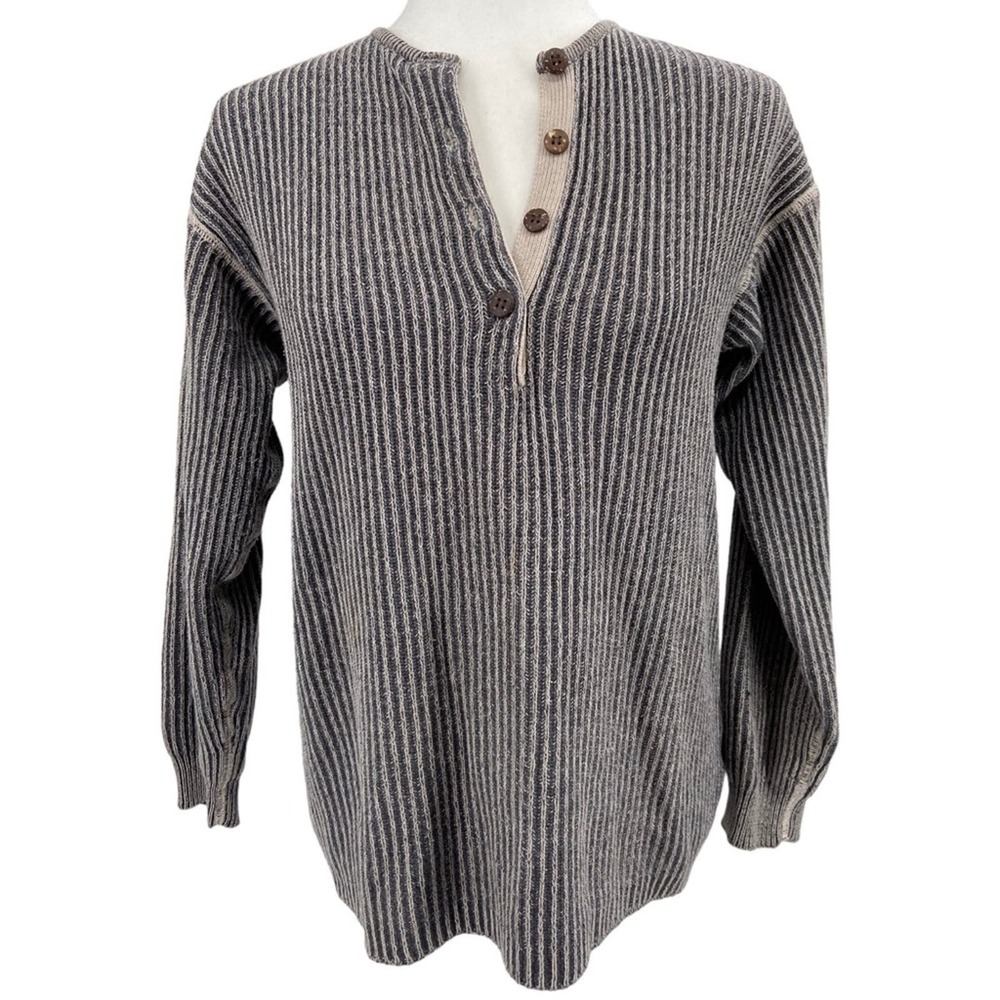 Gudrun Sjoden Gray Knit Sweater Henley Style Small